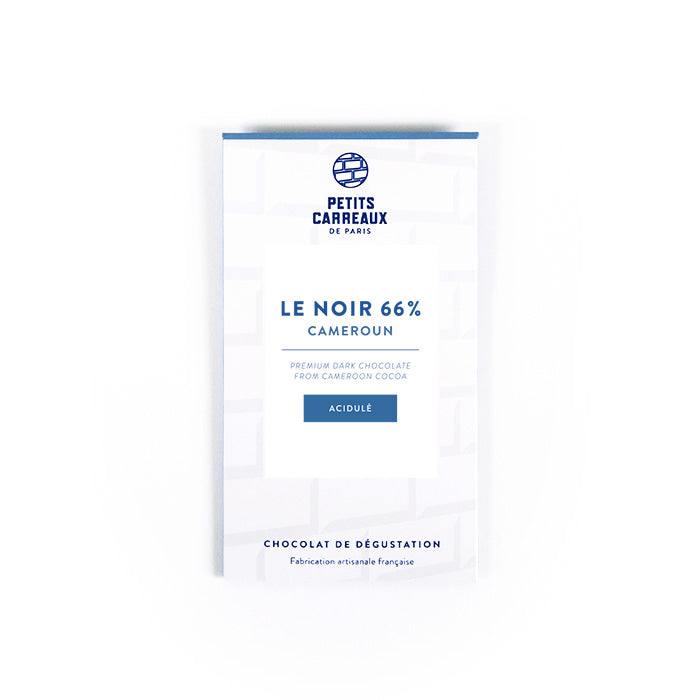 packaging tablette mini de chocolat noir 66% cacao de Cameroun, chocolat artisanal, chocolat made in france, petits carreaux de paris