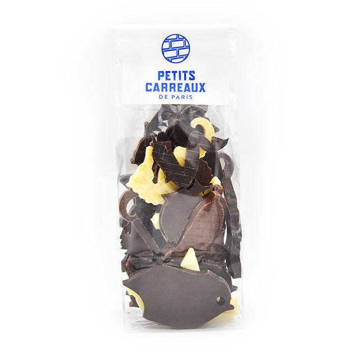 Sachet de fritures de Pâques artisanales, mélange de chocolats noir, lait et blanc, Petits Carreaux de Paris