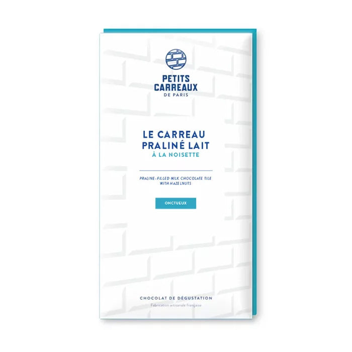 Packshot tablette de carreau praliné lait à la noisette, Petits Carreaux de Paris