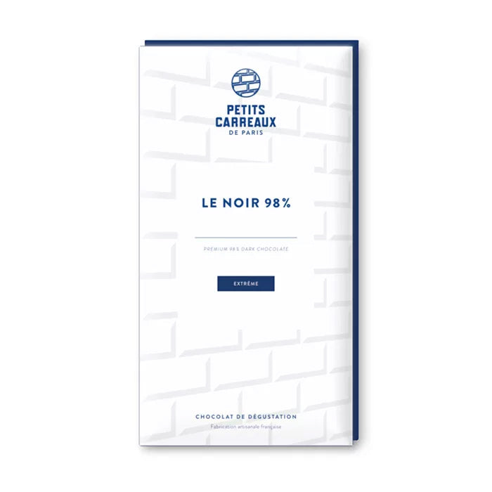 packaging tablette de chocolat noir, chocolat 98% de cacao, chocolat artisanal, chocolat made in france, petits carreaux de paris