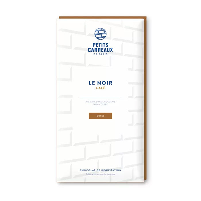 packaging tablette de chocolat noir café, chocolat noir au café, chocolat café, chocolat artisanal, chocolat made in france, petits carreaux de paris