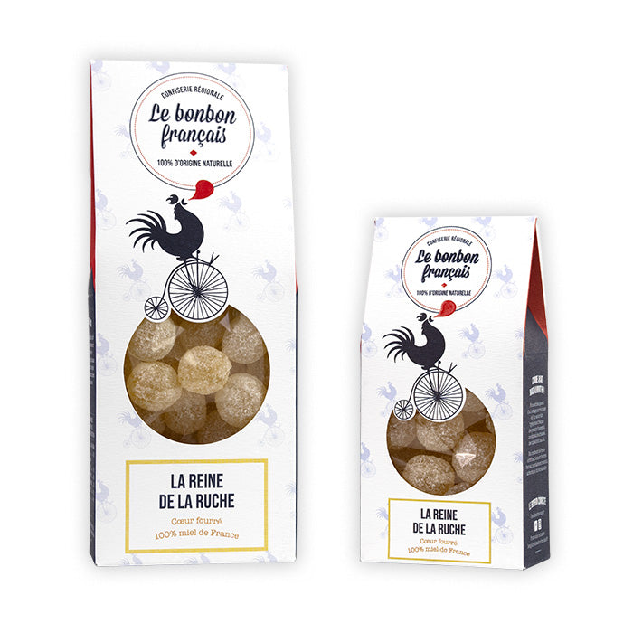 Grand et petit packs blanc Le Reine de la Ruche, confiserie artisanale Le Bonbon Français