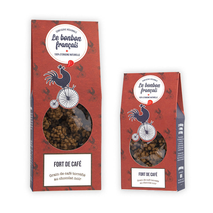 Grand et petit packs rouge Fort de Café, confiserie artisanale Le Bonbon Français