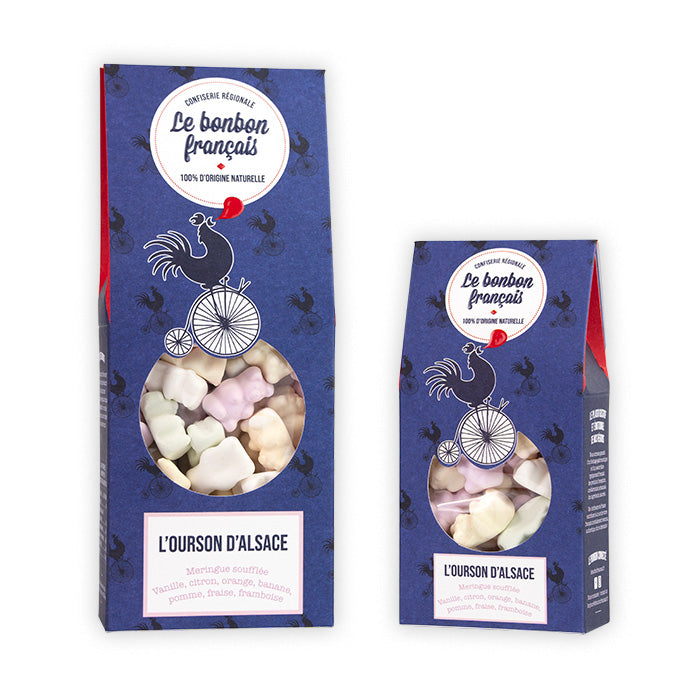 Grand et petit packs bleu L'Ourson d'Alsace, confiserie artisanale Le Bonbon Français