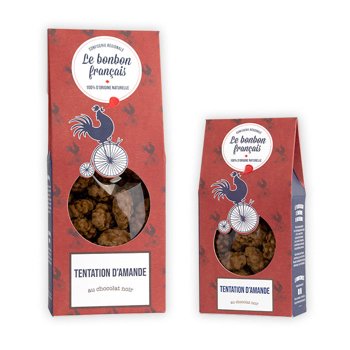 Grand et petit packs rouge Tentation d'Amande, confiserie artisanale Le Bonbon Français